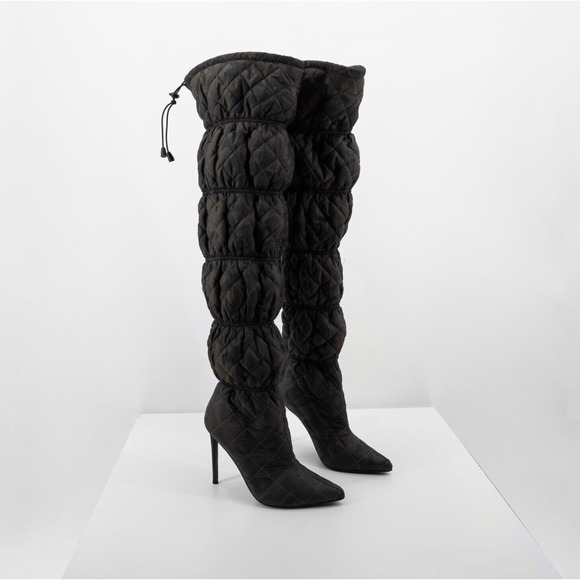 Steve Madden Women 6 Silhouette Over Knee Boots Green Puffer Camouflage NEW RARE - Picture 2 of 9